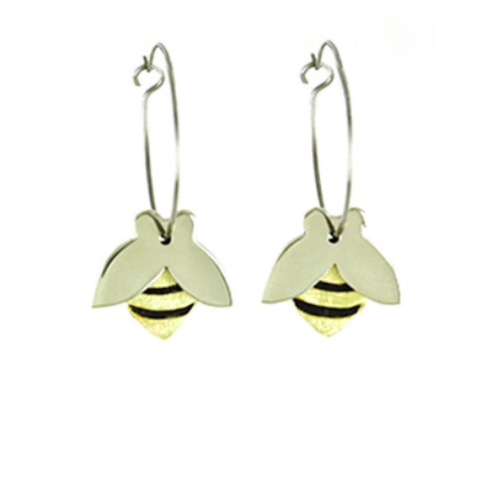 Dancing Bee Earrings - Honey Bee Hoop Earrings by Far Fetched - Fair Trade - NEW